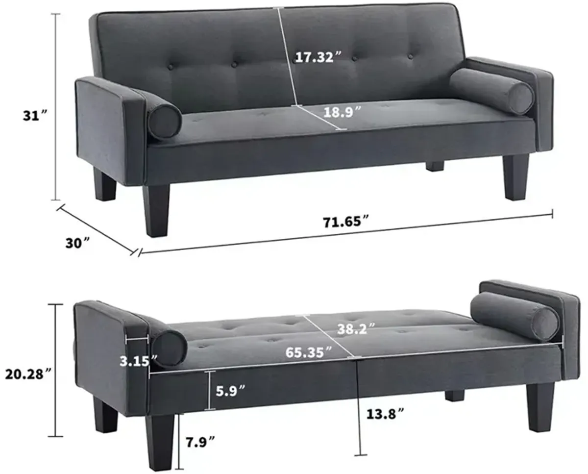 Futon Sofa Bed Convertible Couch Bed With Armrests Modern Living Room Linen Sofa Bed, Folding Recliner Futon Couch Sleeper Set With Solid Wood Legs