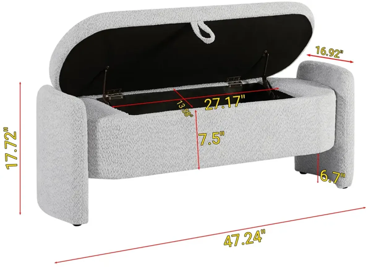 Ottoman Oval Storage Bench, 3D Lamb Fleece Bench With Large Storage Space For The Living Room, Entryway And Bedroom