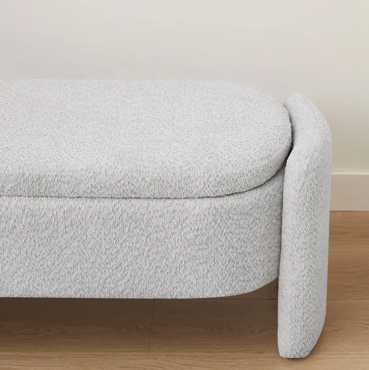 Ottoman Oval Storage Bench, 3D Lamb Fleece Bench With Large Storage Space For The Living Room, Entryway And Bedroom