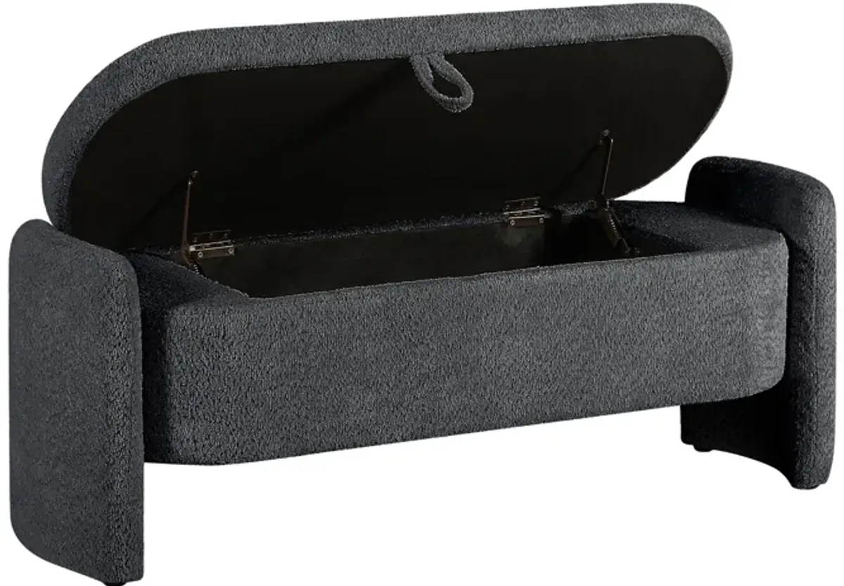 Ottoman Oval Storage Bench, 3D Lamb Fleece Bench With Large Storage Space For The Living Room, Entryway And Bedroom