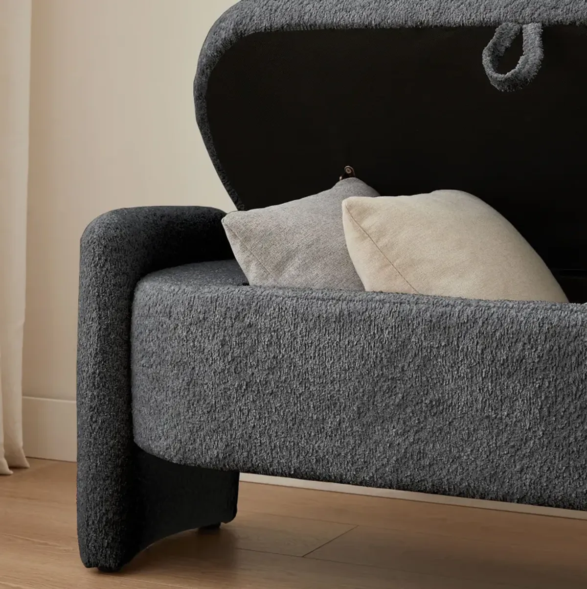 Ottoman Oval Storage Bench, 3D Lamb Fleece Bench With Large Storage Space For The Living Room, Entryway And Bedroom