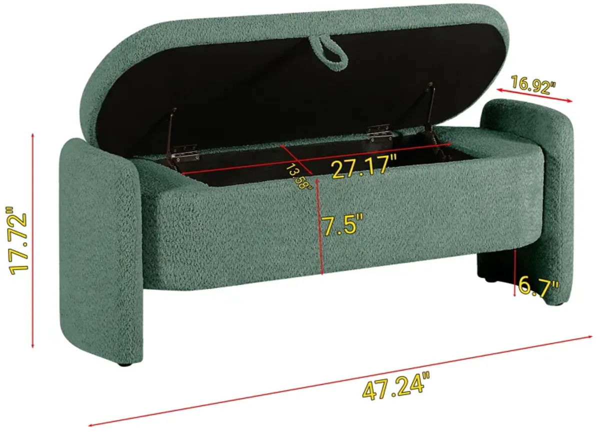 Ottoman Oval Storage Bench, 3D Lamb Fleece Bench With Large Storage Space For The Living Room, Entryway And Bedroom