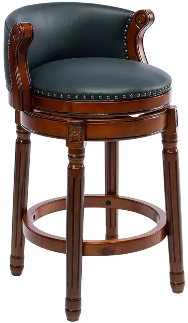 Seat Height 26'' Cow Top Leather Wooden Bar Stool, 360 Degree Swivel Bar Height Chair With Backs For Home Kitchen Counter