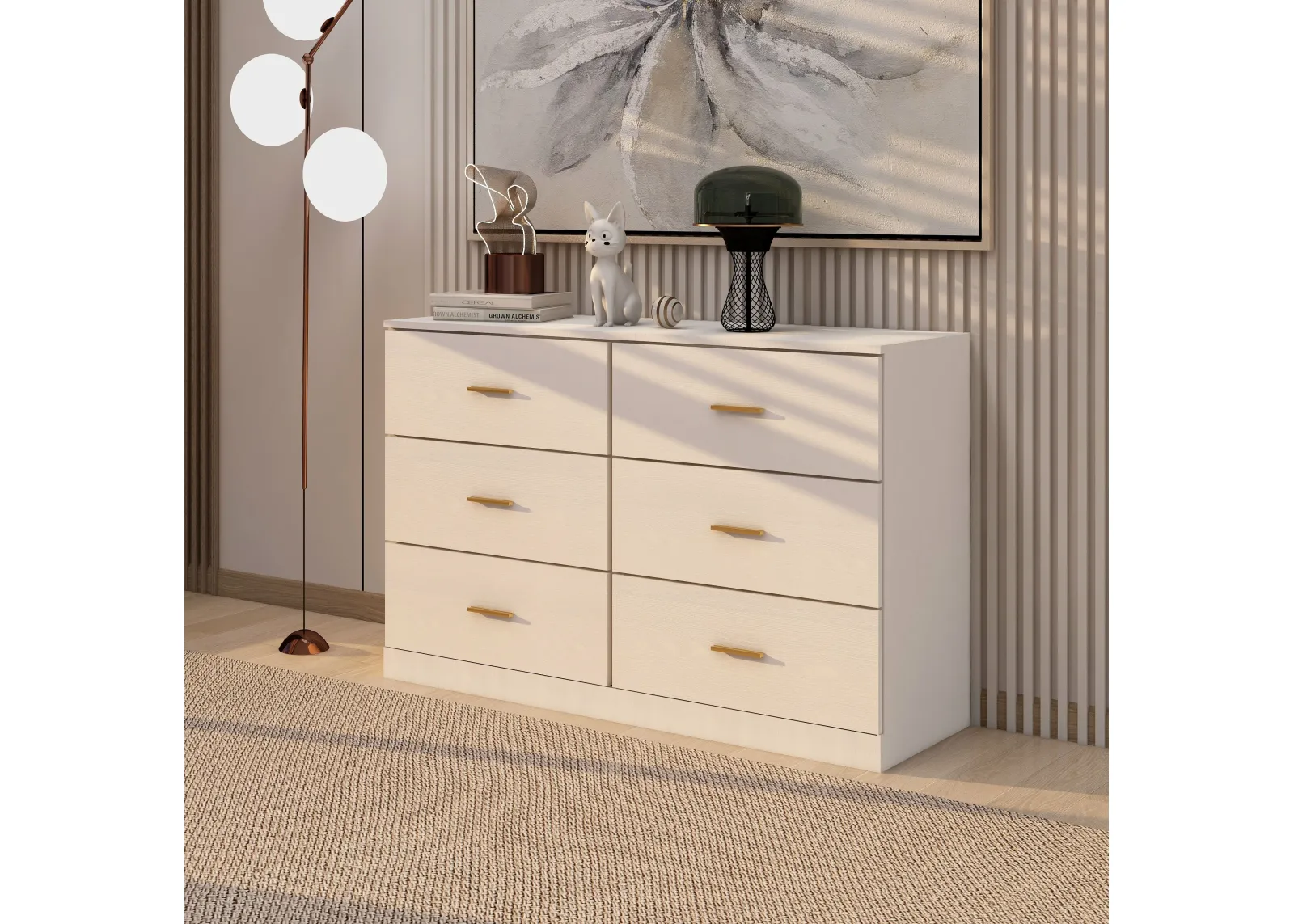 Modern White 6 Drawer Dresser For Bedroom, Ample Storage Wide Chest Of Drawers, Sturdy & Safe