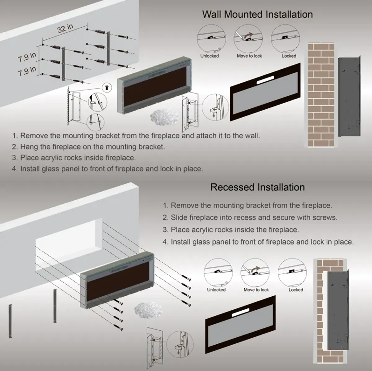 Electric Fireplace, Recessed And Wall Mounted Fireplace