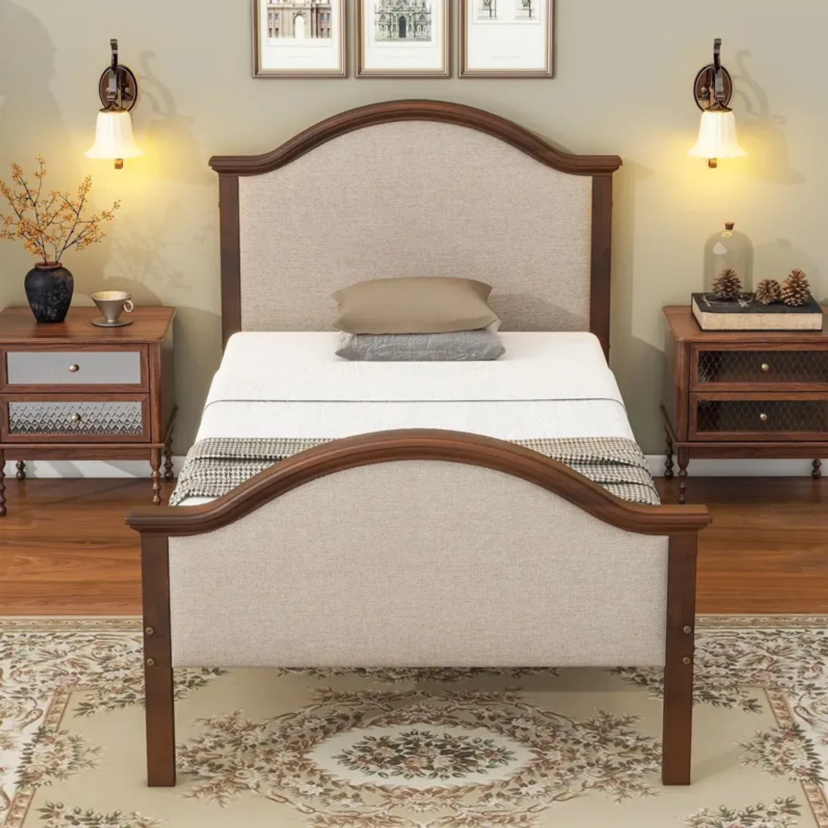 Bed With Upholstered Headboard And Footboard, With Slats