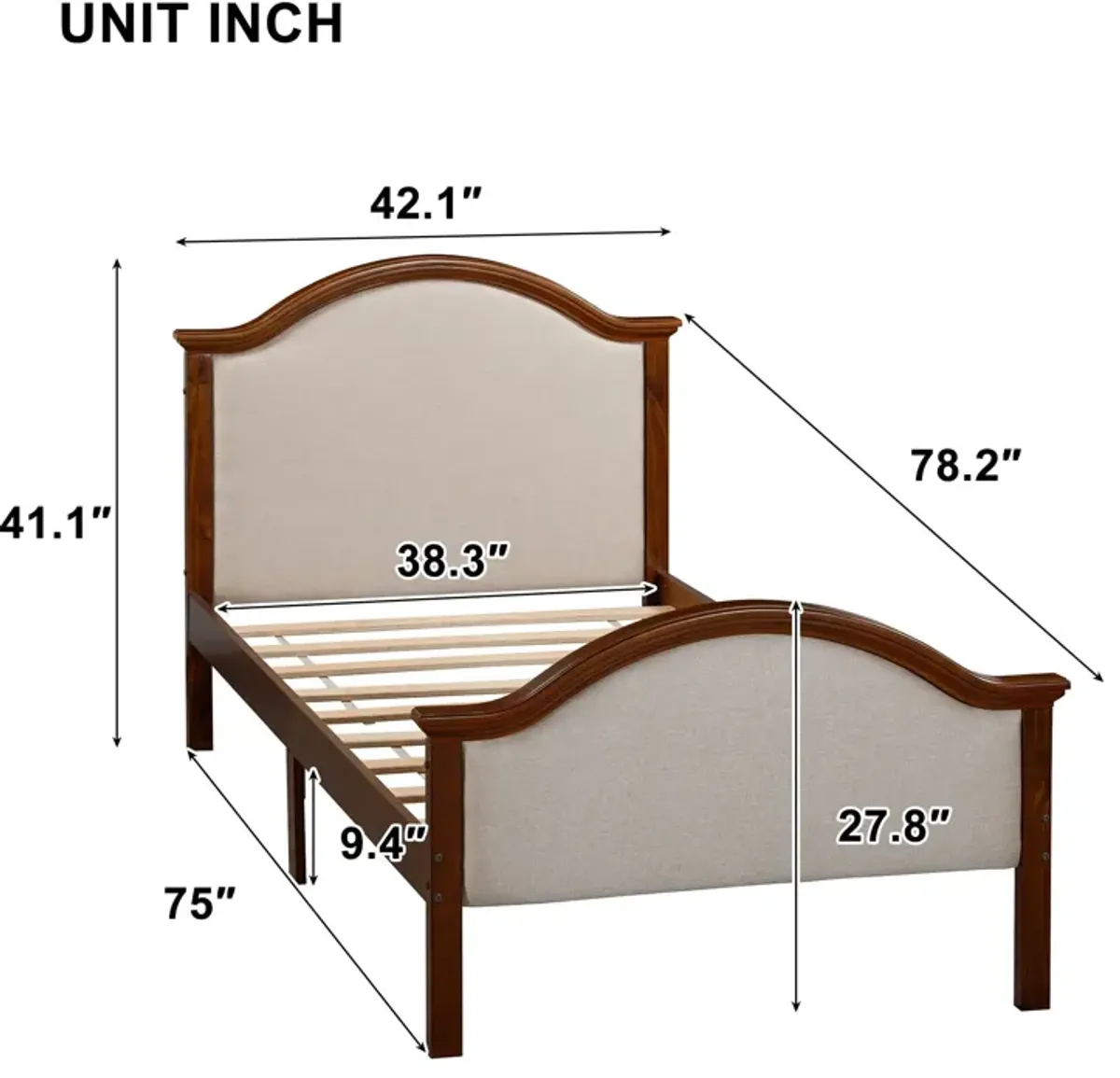 Bed With Upholstered Headboard And Footboard, With Slats