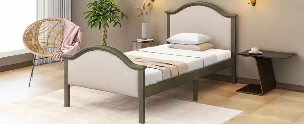 Bed With Upholstered Headboard And Footboard, With Slats