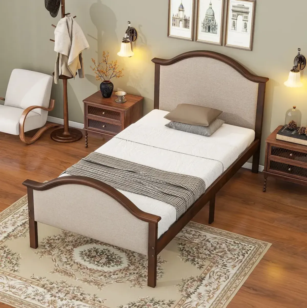 Bed With Upholstered Headboard And Footboard, With Slats