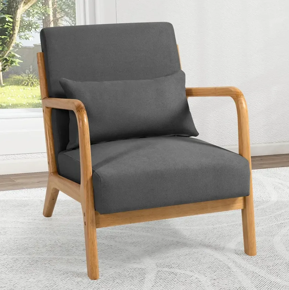 Leisure Chair With Solid Wood Armrest And Feet, Mid-Century Modern Accent Sofa, 1 Seat