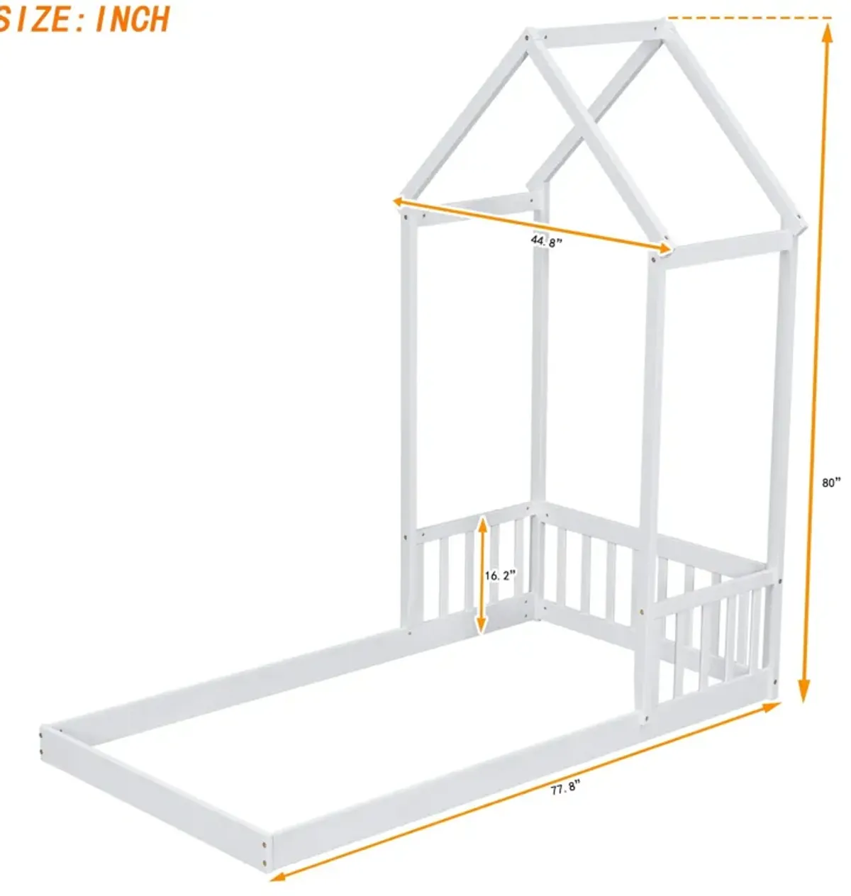 House-Shaped Roof Headboard Floor Bed, (Without Slats)