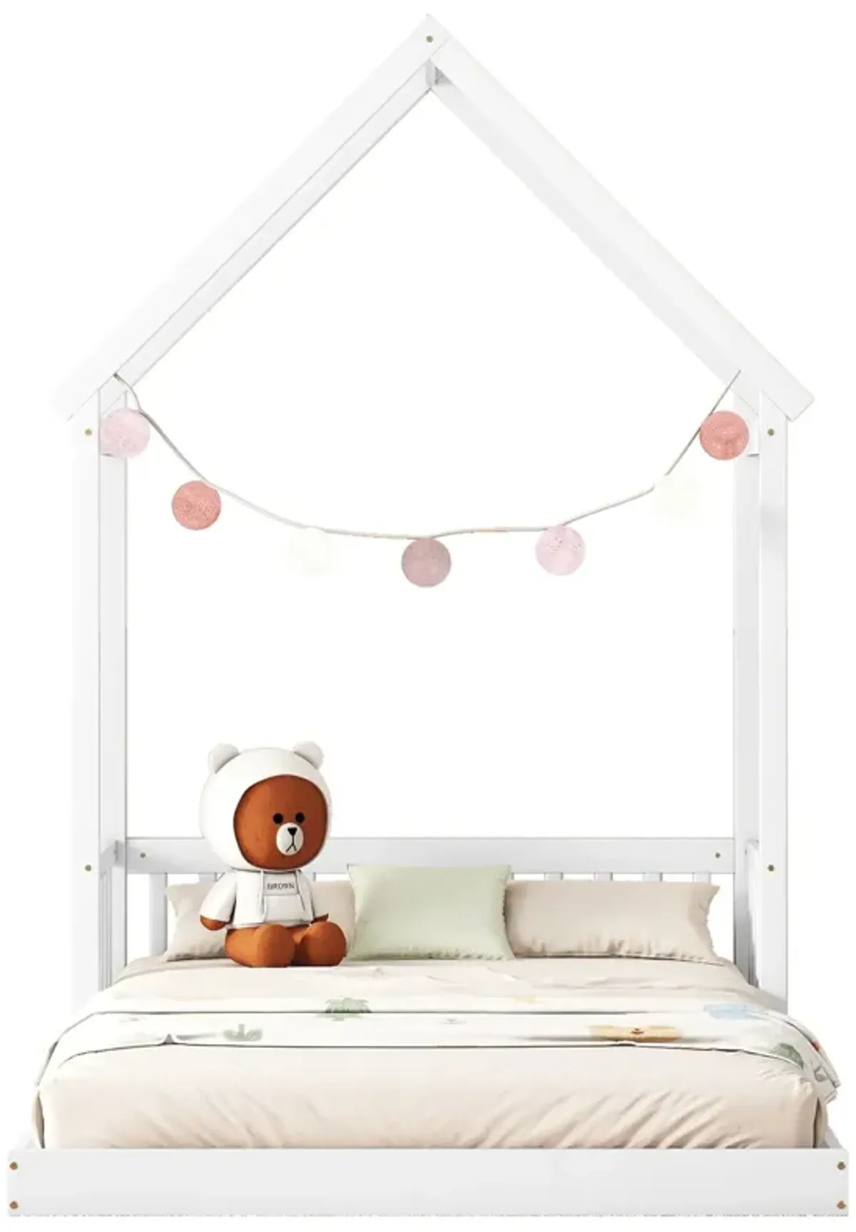 House-Shaped Roof Headboard Floor Bed, (Without Slats)