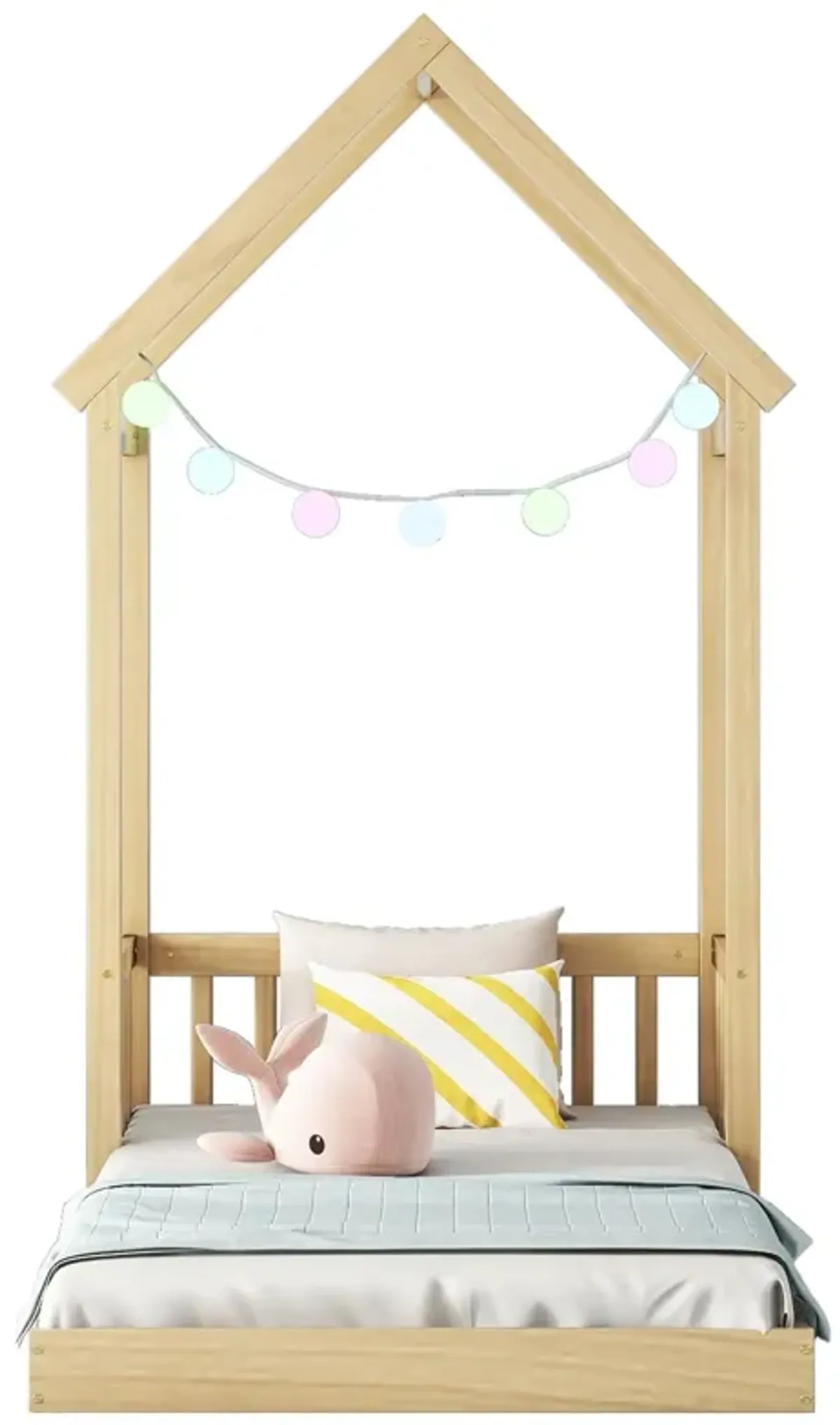 House-Shaped Roof Headboard Floor Bed, (Without Slats)