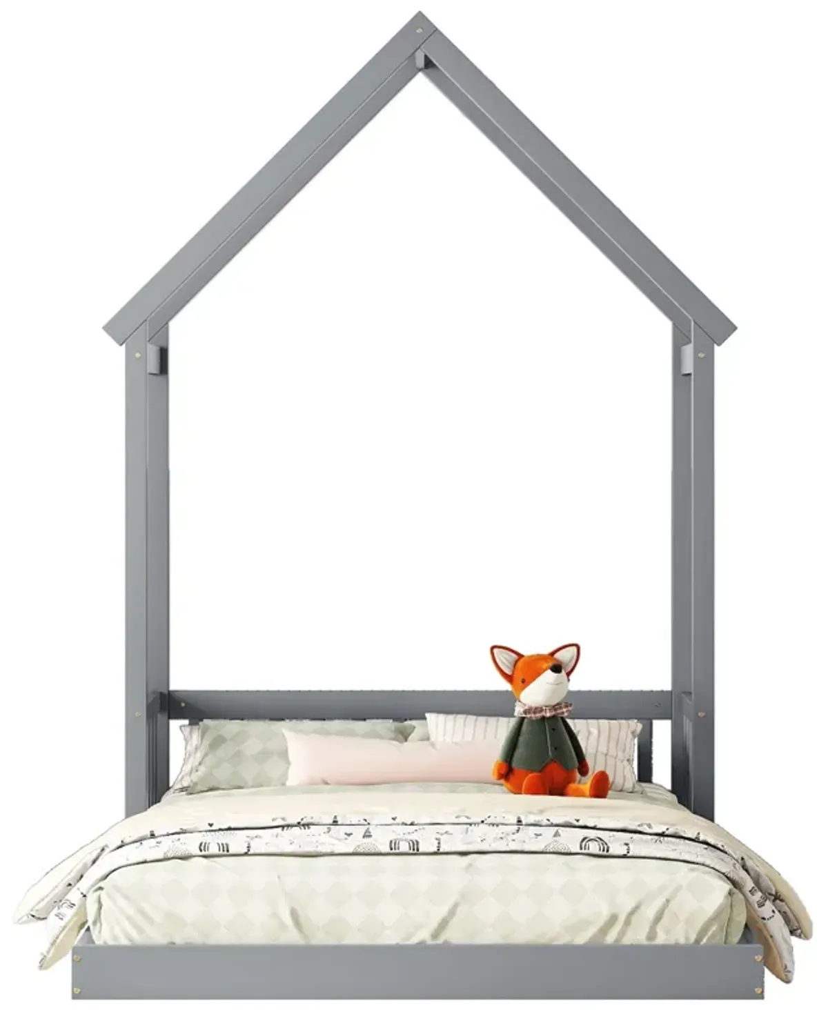 House-Shaped Roof Headboard Floor Bed, (Without Slats)