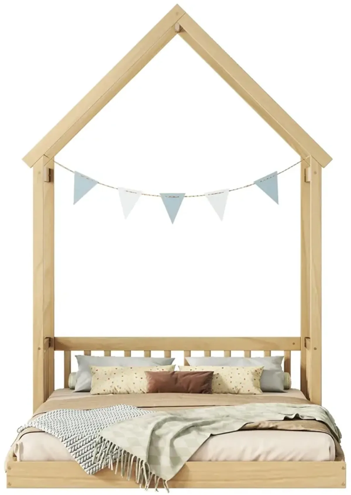 House-Shaped Roof Headboard Floor Bed, (Without Slats)