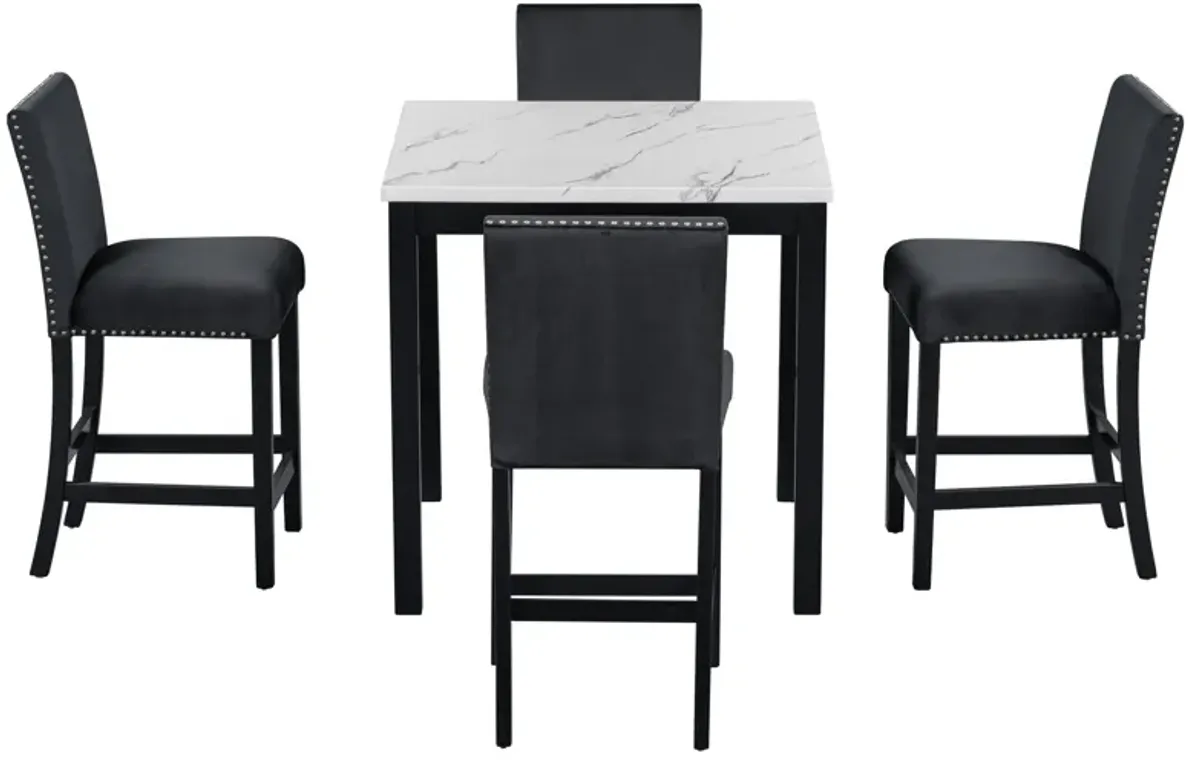 5-Piece Counter Height Dining Table Set With One Faux Marble Top Dining Table And Four Velvet Upholstered Chairs