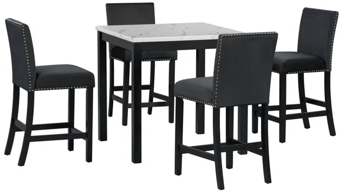 5-Piece Counter Height Dining Table Set With One Faux Marble Top Dining Table And Four Velvet Upholstered Chairs