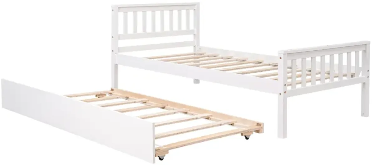 Twin Bed With Trundle, Platform Bed Frame With Headboard And Footboard, For Bedroom Small Living Space, No Box Spring Needed