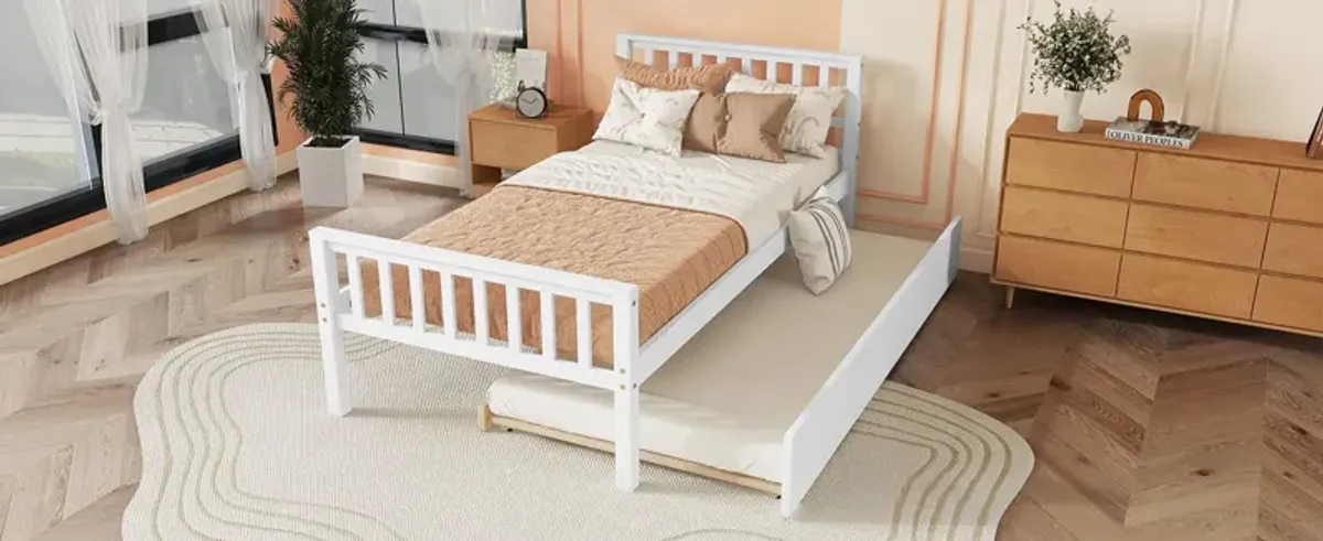 Twin Bed With Trundle, Platform Bed Frame With Headboard And Footboard, For Bedroom Small Living Space, No Box Spring Needed