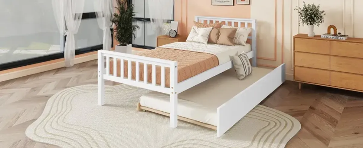 Twin Bed With Trundle, Platform Bed Frame With Headboard And Footboard, For Bedroom Small Living Space, No Box Spring Needed