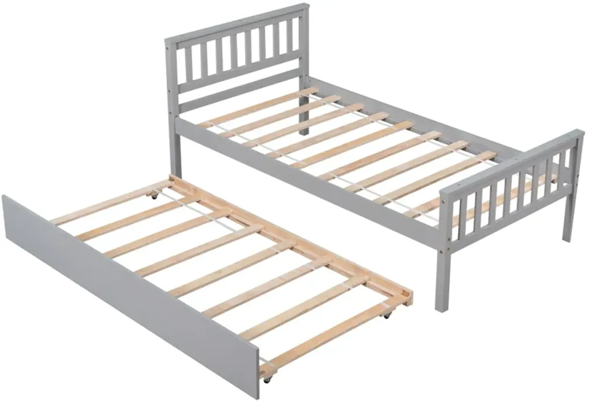 Twin Bed With Trundle, Platform Bed Frame With Headboard And Footboard, For Bedroom Small Living Space, No Box Spring Needed