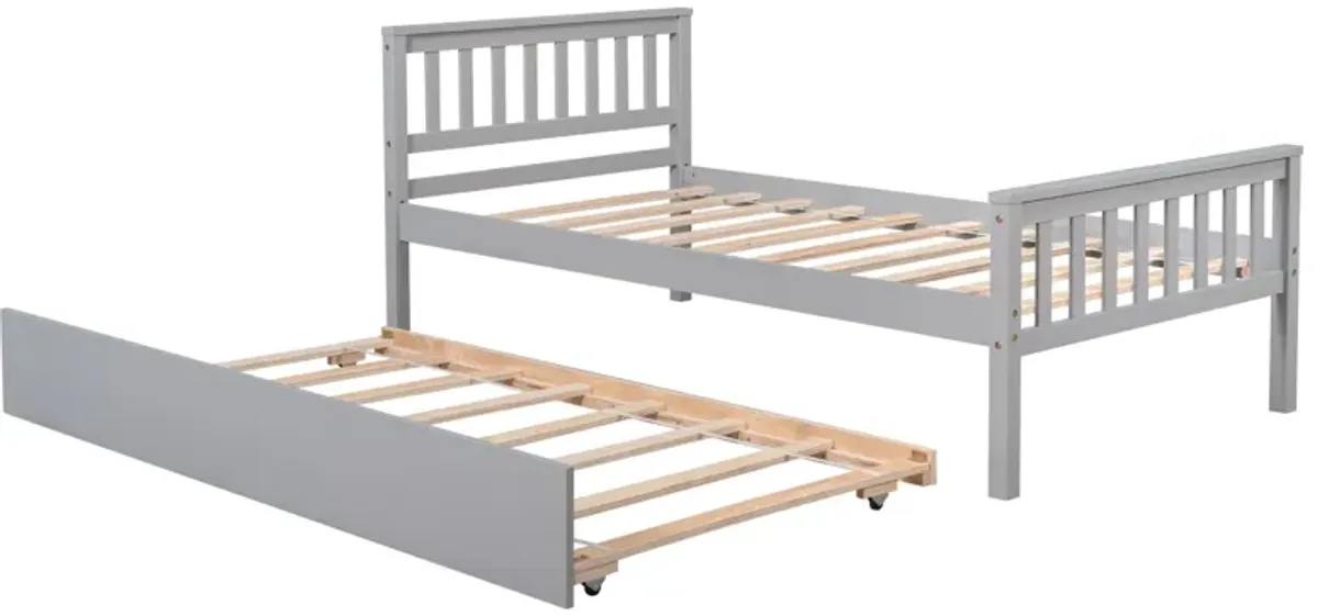 Twin Bed With Trundle, Platform Bed Frame With Headboard And Footboard, For Bedroom Small Living Space, No Box Spring Needed