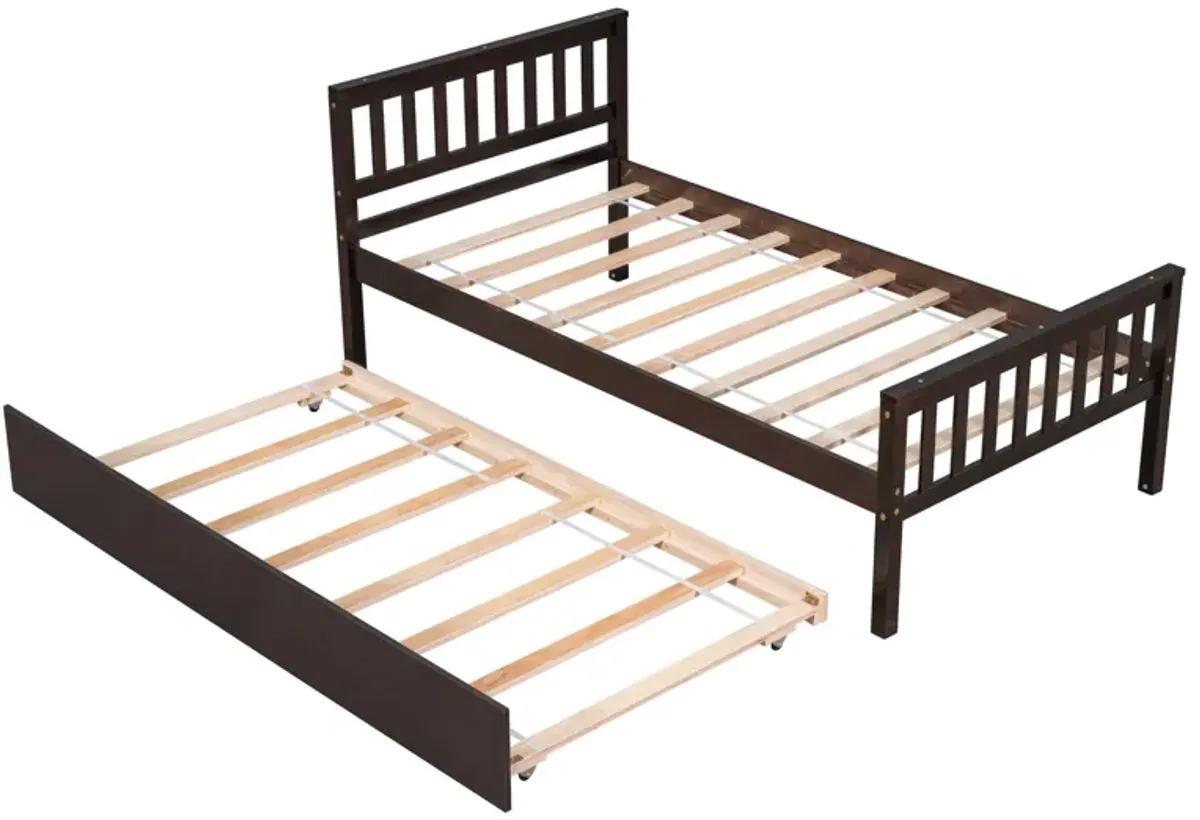 Twin Bed With Trundle, Platform Bed Frame With Headboard And Footboard, For Bedroom Small Living Space, No Box Spring Needed