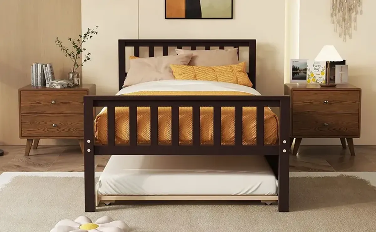 Twin Bed With Trundle, Platform Bed Frame With Headboard And Footboard, For Bedroom Small Living Space, No Box Spring Needed