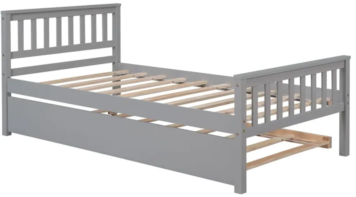 Twin Bed With Trundle, Platform Bed Frame With Headboard And Footboard, For Bedroom Small Living Space, No Box Spring Needed