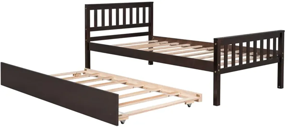 Twin Bed With Trundle, Platform Bed Frame With Headboard And Footboard, For Bedroom Small Living Space, No Box Spring Needed