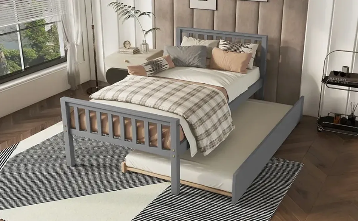 Twin Bed With Trundle, Platform Bed Frame With Headboard And Footboard, For Bedroom Small Living Space, No Box Spring Needed