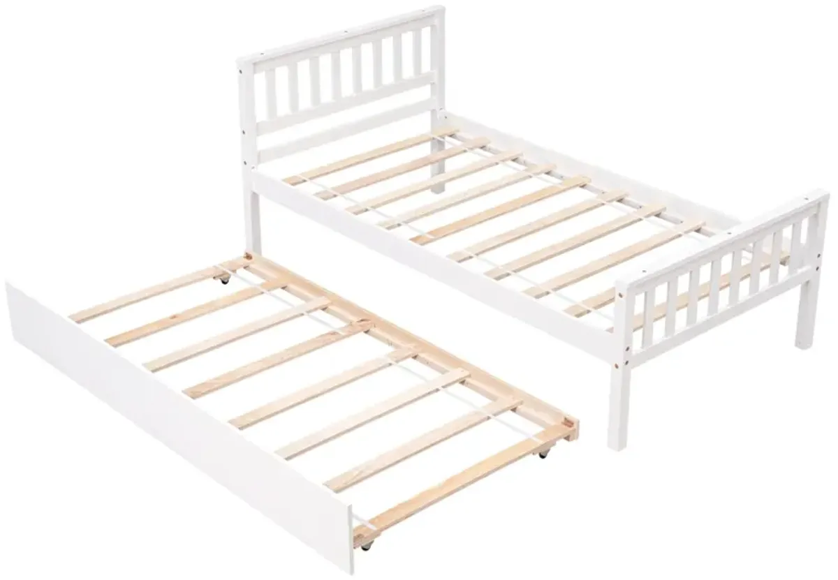 Twin Bed With Trundle, Platform Bed Frame With Headboard And Footboard, For Bedroom Small Living Space, No Box Spring Needed