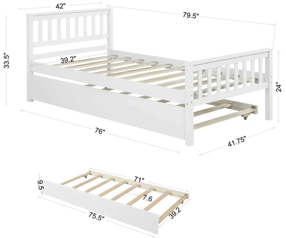 Twin Bed With Trundle, Platform Bed Frame With Headboard And Footboard, For Bedroom Small Living Space, No Box Spring Needed