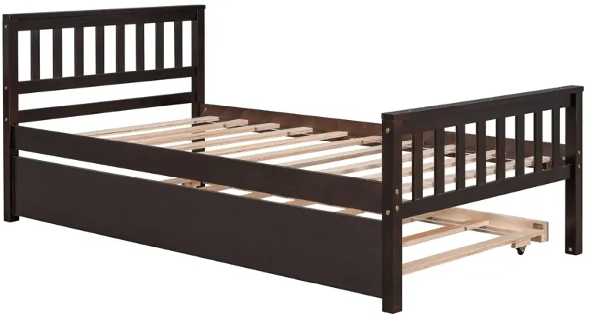 Twin Bed With Trundle, Platform Bed Frame With Headboard And Footboard, For Bedroom Small Living Space, No Box Spring Needed