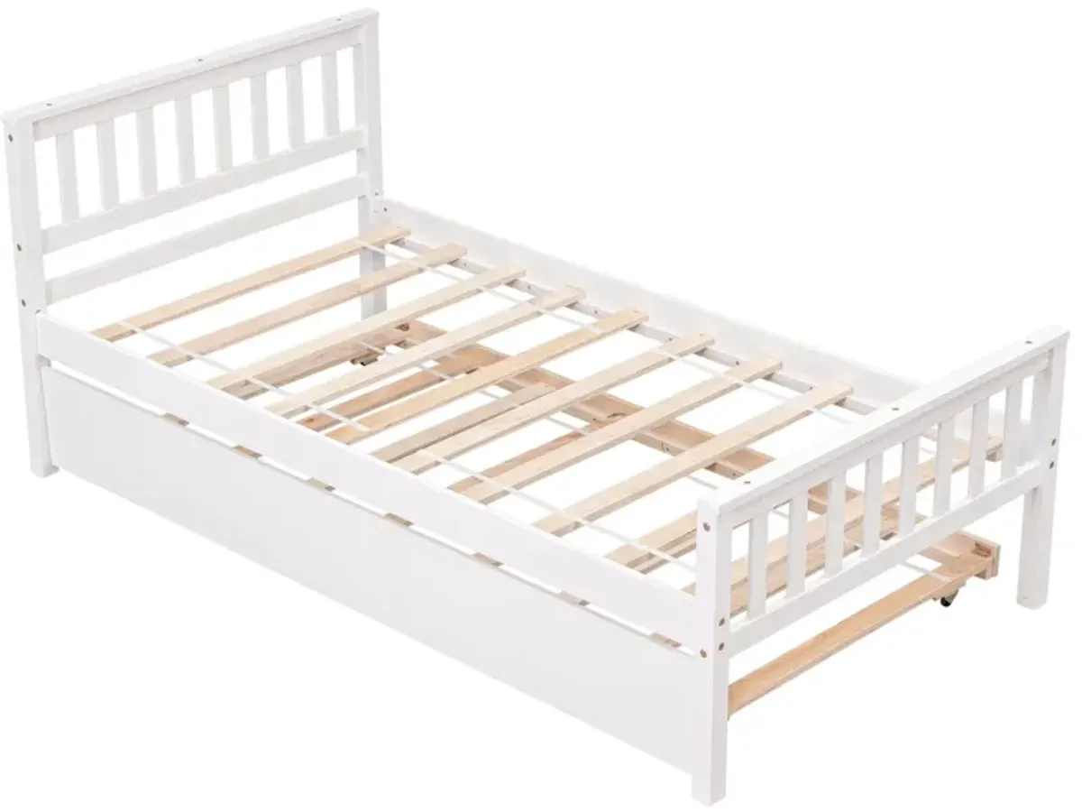 Twin Bed With Trundle, Platform Bed Frame With Headboard And Footboard, For Bedroom Small Living Space, No Box Spring Needed