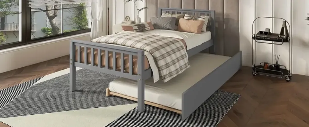 Twin Bed With Trundle, Platform Bed Frame With Headboard And Footboard, For Bedroom Small Living Space, No Box Spring Needed