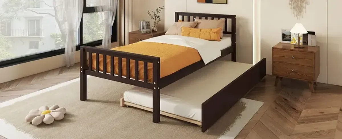 Twin Bed With Trundle, Platform Bed Frame With Headboard And Footboard, For Bedroom Small Living Space, No Box Spring Needed