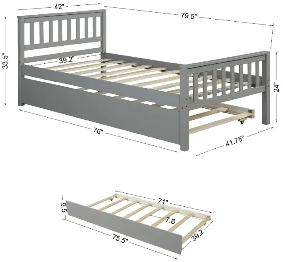 Twin Bed With Trundle, Platform Bed Frame With Headboard And Footboard, For Bedroom Small Living Space, No Box Spring Needed