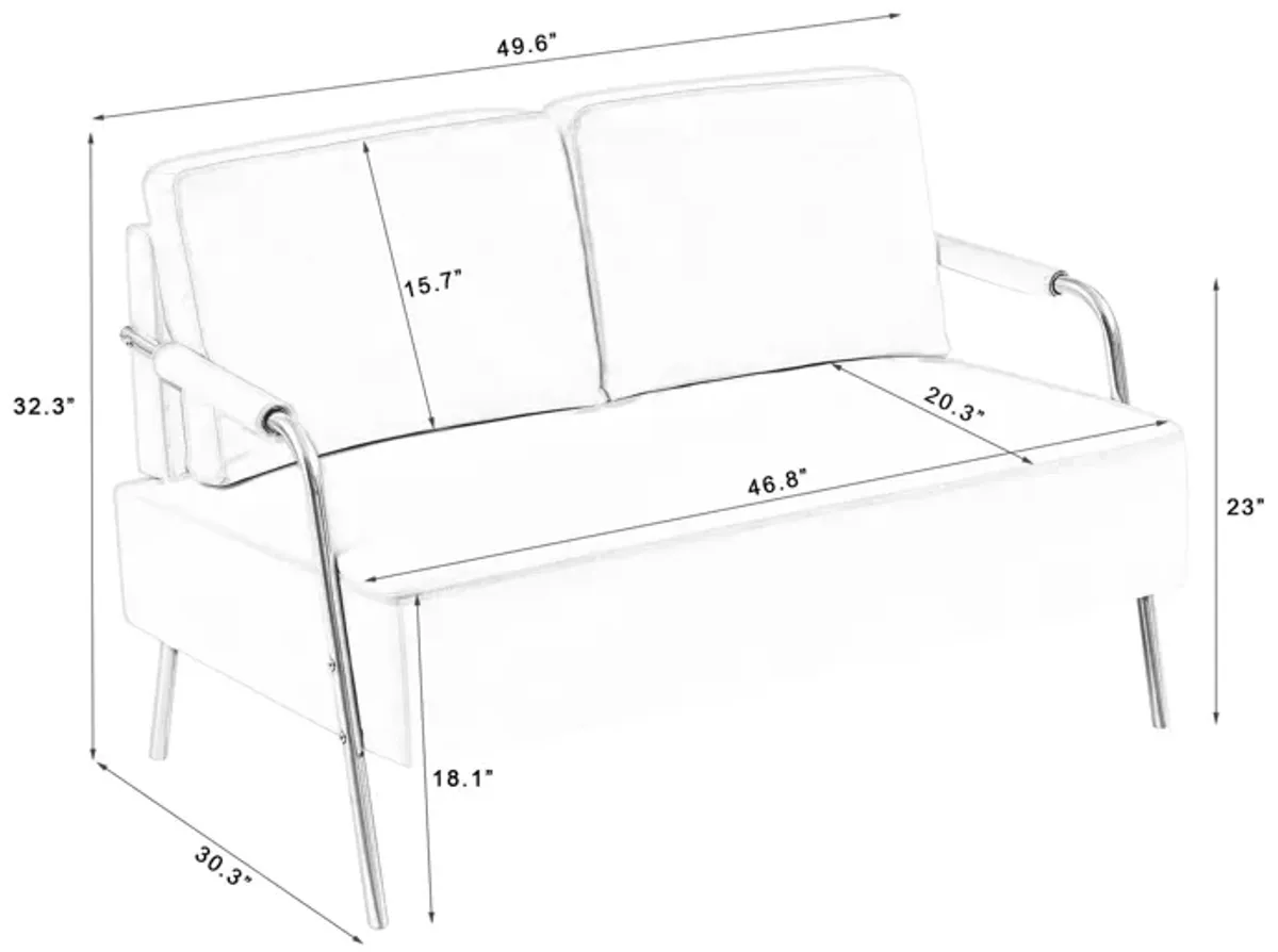 Small Sofa Seater Pet Friendly Fabric Upholstered Loveseat 2-Seater Couch With Removable Back Cushion And Metal Leg, Modern Couches For Small Spaces Living Room, Bedroom, Apartment