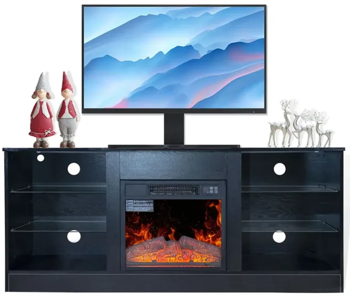 Fireplace TV Stand With 18" Electric Fireplace Heater, Modern Entertainment Center For TVs Up To 62" With Adjustable Glass Shelves And Storage Cabinets