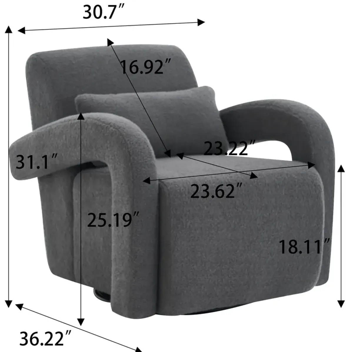 Cozy Teddy Fabric Armchair, Modern Sturdy Lounge Chair With Curved Arms And Thick Cushioning For Plush Comfort