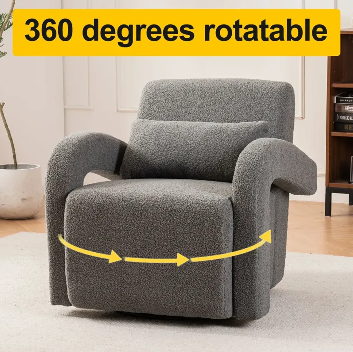 Cozy Teddy Fabric Armchair, Modern Sturdy Lounge Chair With Curved Arms And Thick Cushioning For Plush Comfort