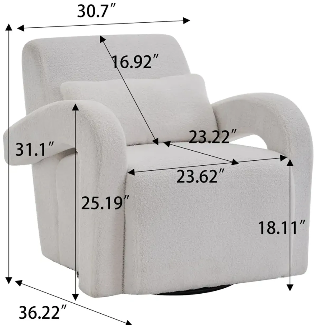 Cozy Teddy Fabric Armchair, Modern Sturdy Lounge Chair With Curved Arms And Thick Cushioning For Plush Comfort