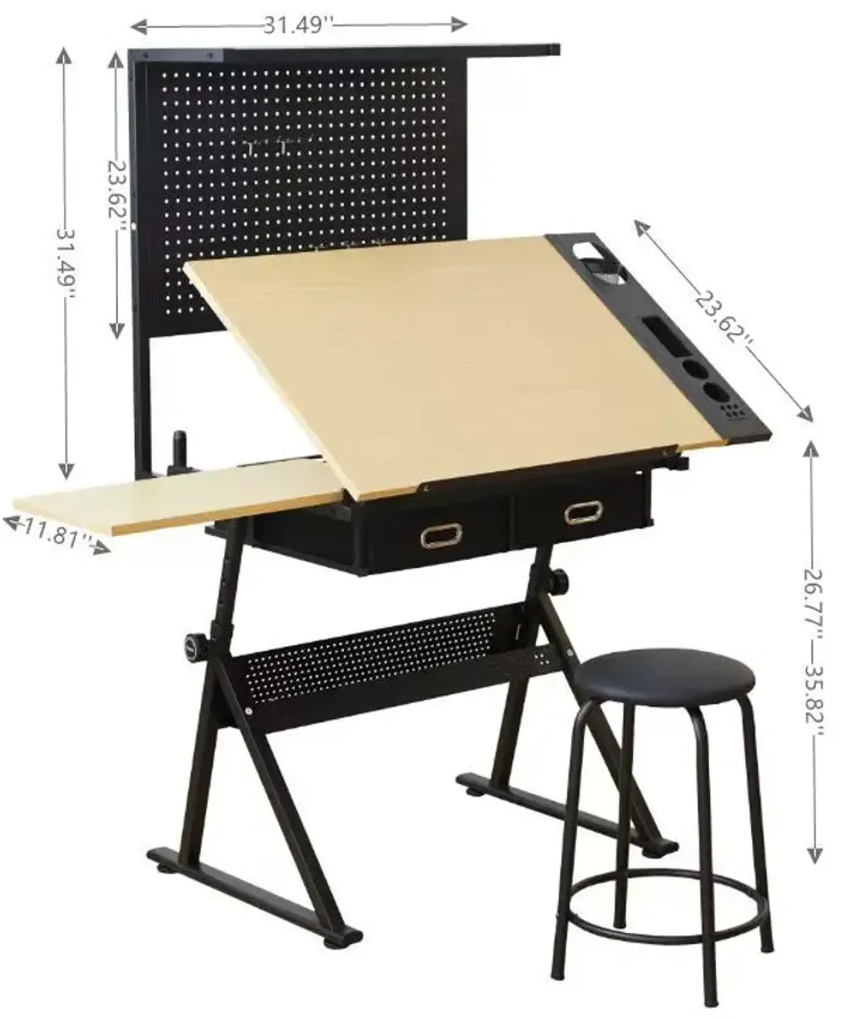 Drafting Table With Metal Perforated Board Pannel - Black / Brown