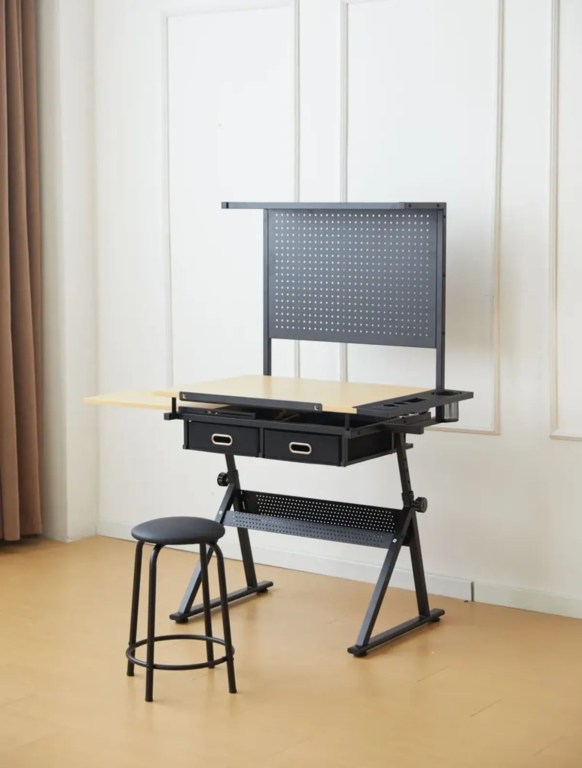 Drafting Table With Metal Perforated Board Pannel - Black / Brown