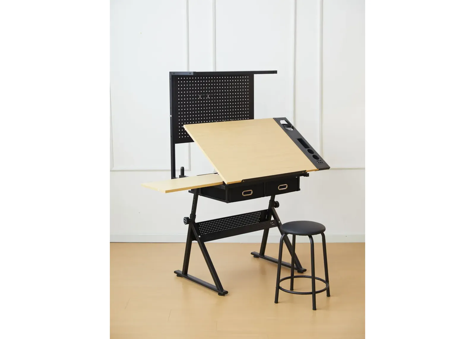 Drafting Table With Metal Perforated Board Pannel - Black / Brown