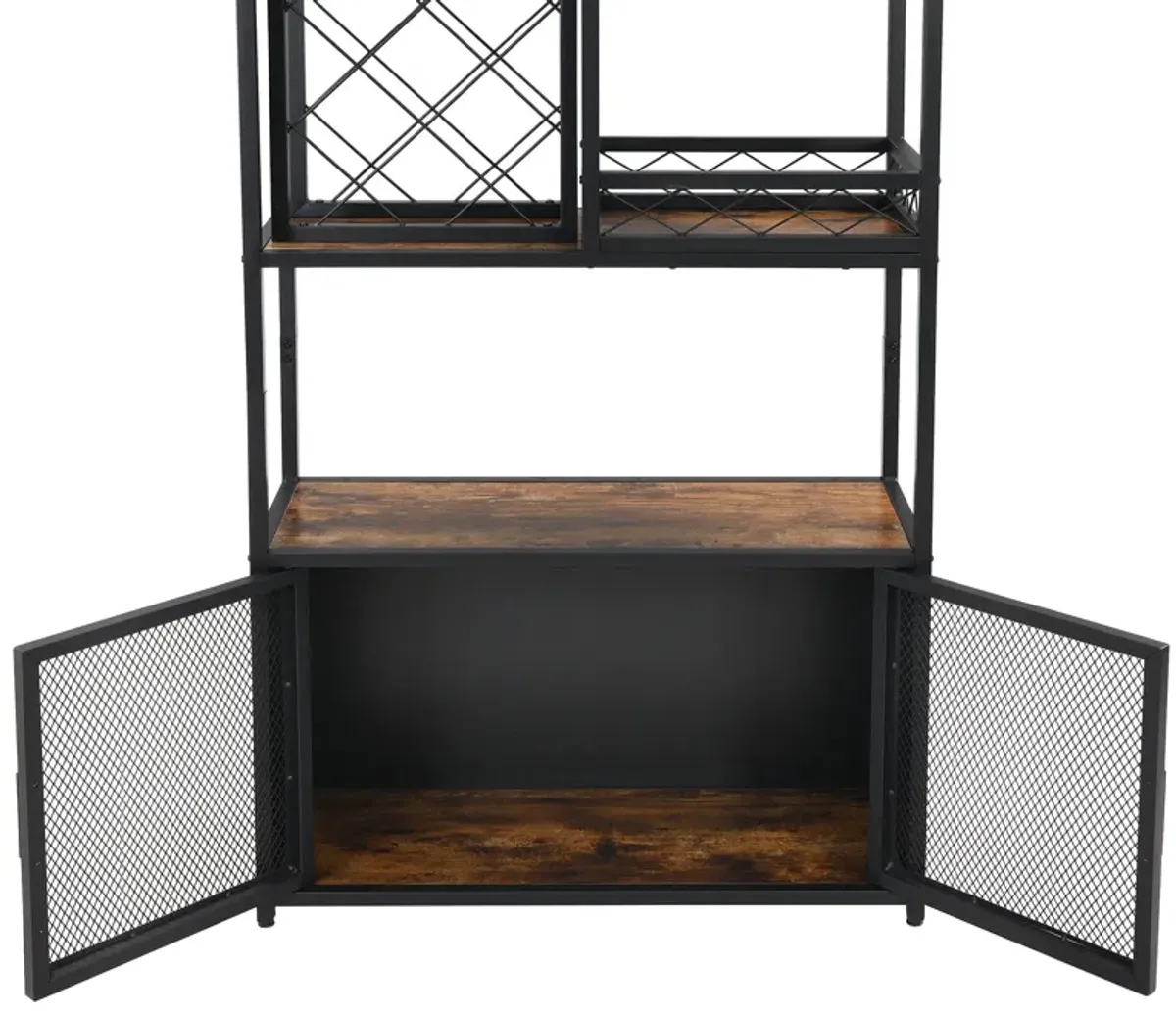 Industrial Tall Black Bar Wine Rack Cabinet With Glass Holder Wood Home Bar Cabinet - Walnut / Black