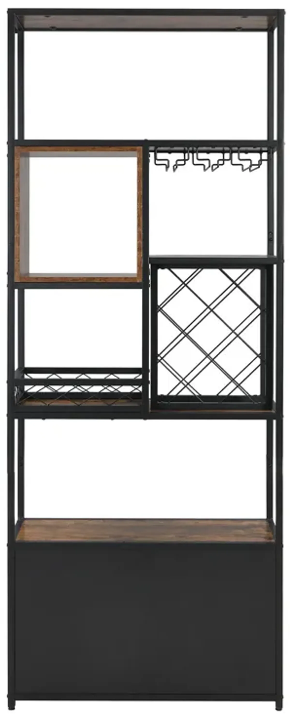 Industrial Tall Black Bar Wine Rack Cabinet With Glass Holder Wood Home Bar Cabinet - Walnut / Black