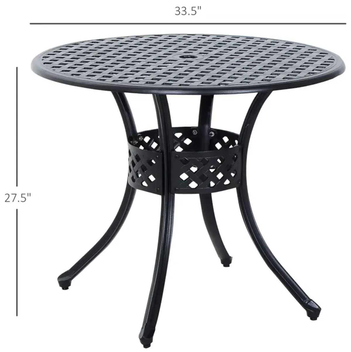 Outsunny - 33" Patio Dining Table Round Cast Aluminium Outdoor Bistro Table With Umbrella Hole - Black