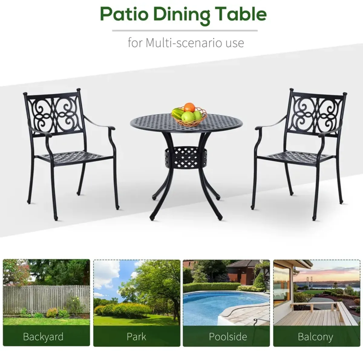 Outsunny - 33" Patio Dining Table Round Cast Aluminium Outdoor Bistro Table With Umbrella Hole - Black